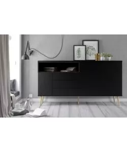 Mobile buffet nero 3 ante e 3 cassetti, 176x90x48 cm